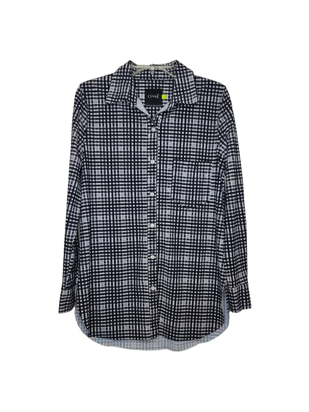 Lysse Schiffer long sleeve black white plaid button down shirt - small